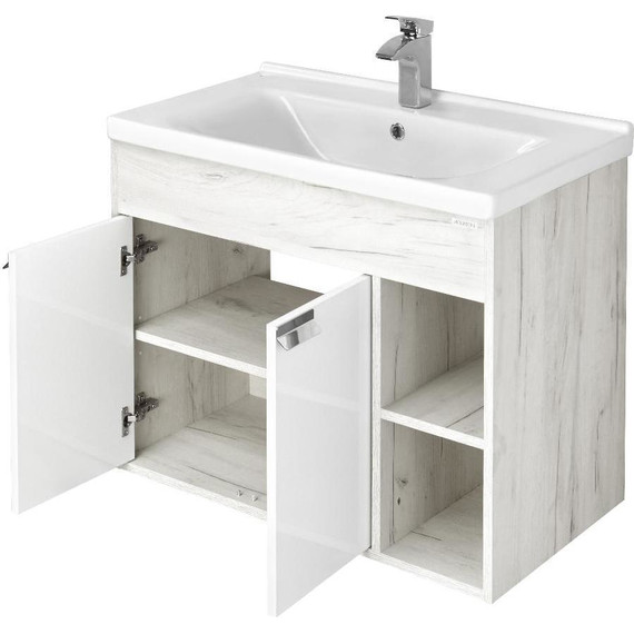 Тумба подвесная с раковиной Акватон Флай 80 см 1A2374K0FAX10, белый/дуб крафт - фото 5