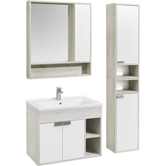 Тумба подвесная с раковиной Акватон Флай 80 см 1A2374K0FAX10, белый/дуб крафт - фото 6