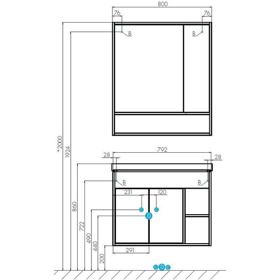 Тумба подвесная с раковиной Акватон Флай 80 см 1A2374K0FAX10, белый/дуб крафт - фото 7
