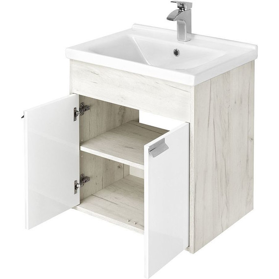 Тумба подвесная с раковиной Акватон Флай 60 см 1A2373K0FAX10, белый/дуб крафт - фото 4