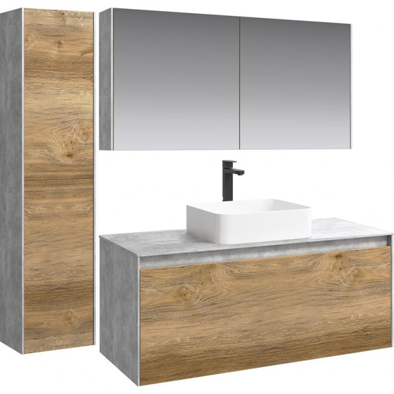 Тумба подвесная со столешницей Aqwella 5 Stars Mobi 120 см MOB0112BS/MOB0712DB, бетон светлый/дуб балтийский - фото 5