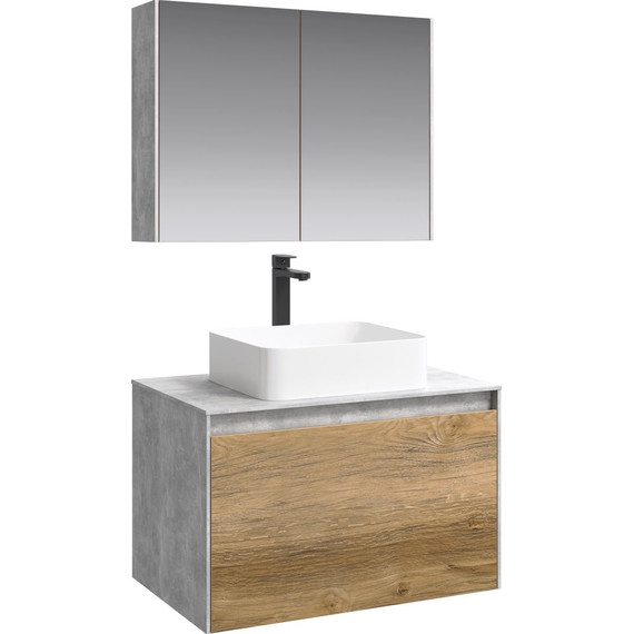 Тумба подвесная со столешницей Aqwella 5 Stars Mobi 80 см MOB0108BS/MOB0708DB, бетон светлый/дуб балтийский - фото 5