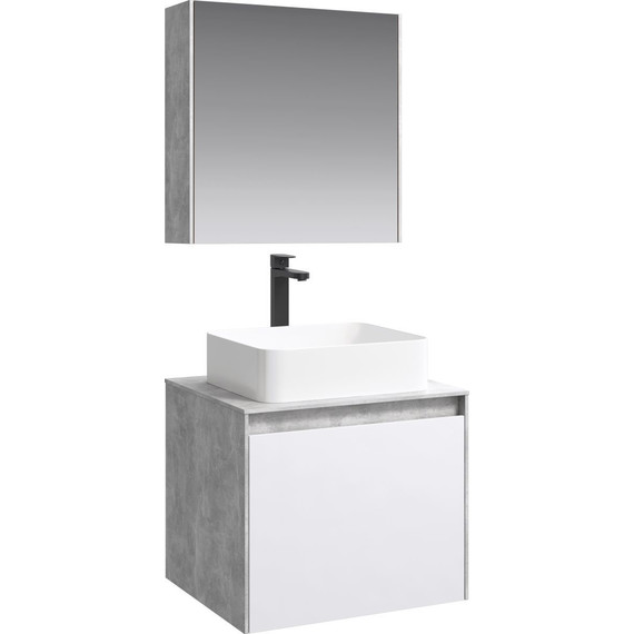 Тумба подвесная со столешницей Aqwella 5 Stars Mobi 60 см MOB0106BS/MOB0706W, бетон светлый/белый - фото 5