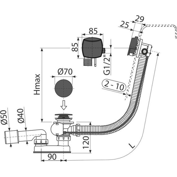 Сифон для ванны AlcaPlast A564BLACK 57 см, металл, черный - фото 2