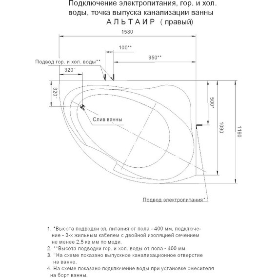 Ванна гидромассажная Aquatek Альтаир 160x120 см R - фото 6