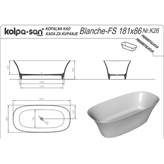 Ванна отдельностоящая Kolpa-San Blanche FS 181x86 см - фото 3