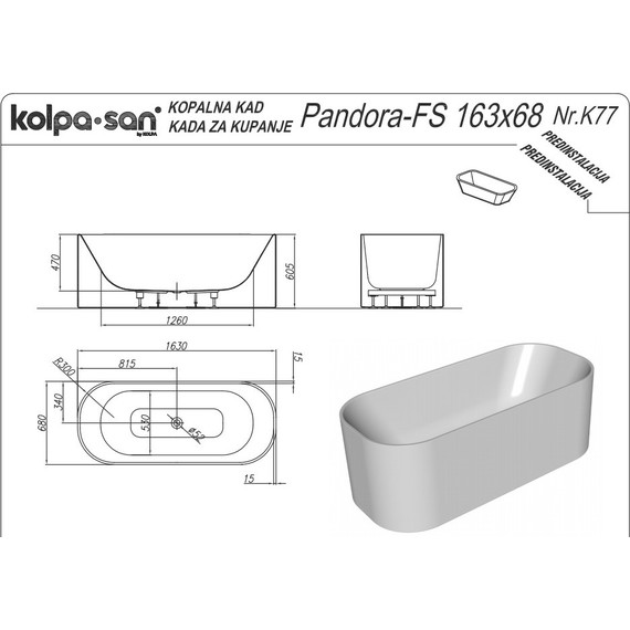 Ванна отдельностоящая Kolpa-San Pandora FS 163x68 см - фото 5
