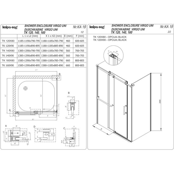 Душевое ограждение Kolpa-San Virgo TK 120х90 см, черный/прозрачное - фото 3