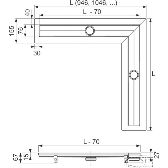 Трап угловой TECEdrainline 100х100 см 611000, нержавеющая сталь (под плитку) - фото 3