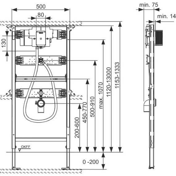 Инсталляция для писсуара TECEprofil с клапаном U2 (h = 1120 мм) 9320013 - фото 2