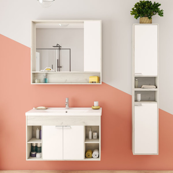 Тумба подвесная с раковиной Акватон Флай 100 см 1A2375K0FAX10, белый/дуб крафт - фото 6