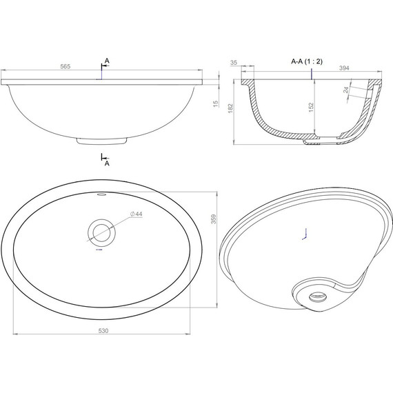 Раковина врезная под столешницу Salini Marea 12 56 см 1101109M (S-Sense) матовая - фото 11