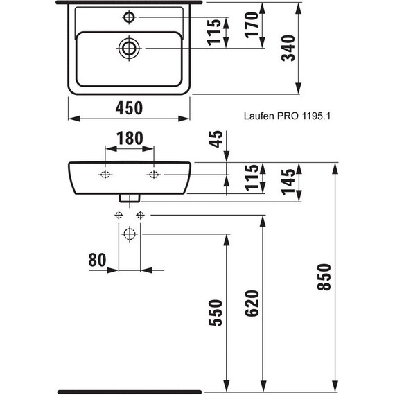 Раковина подвесная Laufen Pro A 45 см 8.1195.1.000.104.1 - фото 4