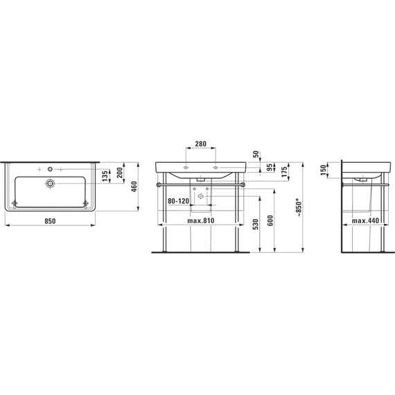 Раковина подвесная Laufen Pro S 85 см 8.1396.5.000.104.1 - фото 7