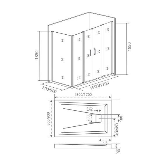 Душевое ограждение Bas Infinity WTW-TD+SP C-CH 170х90 см, хром/прозрачное - фото 4