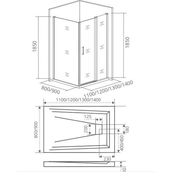 Душевое ограждение Bas Infinity WTW+SP G-CH 110х90 см, хром/матовое - фото 4