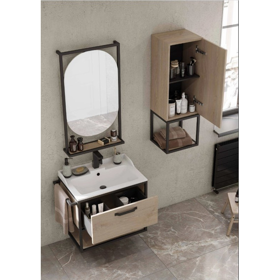 Тумба подвесная с раковиной Акватон Лофт Фабрик 65 см 1A2423K1LTDU0, дуб эндгрейн - фото 6