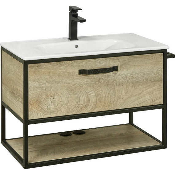 Тумба подвесная с раковиной Акватон Лофт Фабрик 80 см 1A2424K1LTDU0, дуб эндгрейн - фото 13