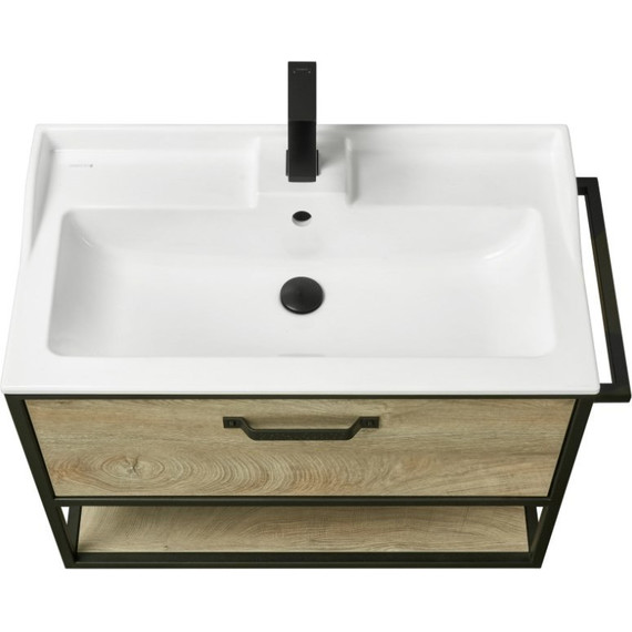 Тумба подвесная с раковиной Акватон Лофт Фабрик 80 см 1A2424K1LTDU0, дуб эндгрейн - фото 5