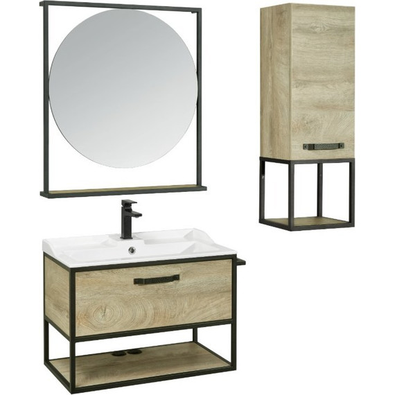 Тумба подвесная с раковиной Акватон Лофт Фабрик 80 см 1A2424K1LTDU0, дуб эндгрейн - фото 8