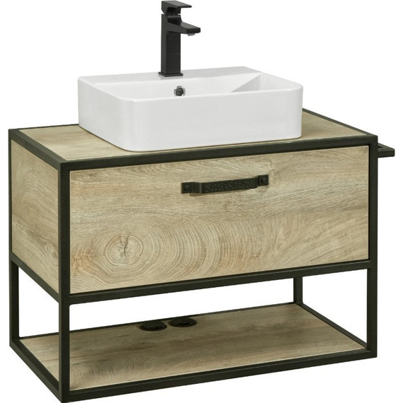 Тумба подвесная с раковиной Акватон Лофт Фабрик 80 см 1A2424K7LTDU0, дуб эндгрейн - фото 11