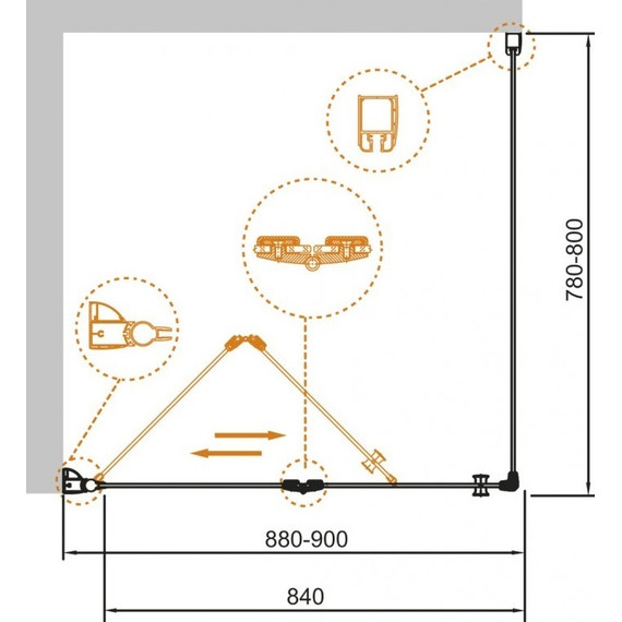 Душевое ограждение Cezares 90х80 см ECO-O-ASH-1-90/80-C-Cr, хром/прозрачное - фото 2