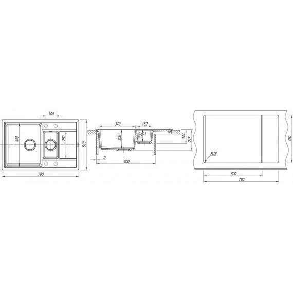 Кухонная мойка Florentina Липси 780K 20.250.D0780.302, антрацит, Цвет производителя: чёрный - фото 4