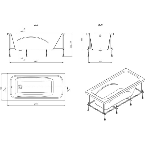 Ванна акриловая Roca Line 150x70 см ZRU9302982, Размер - мм: 1500х700 - фото 9