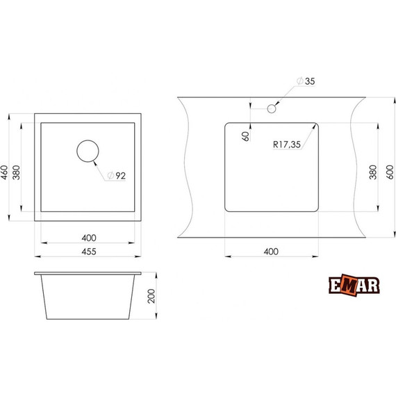 Кухонная мойка Emar EMQ-1455.P, агат, Цвет производителя: агат - фото 2