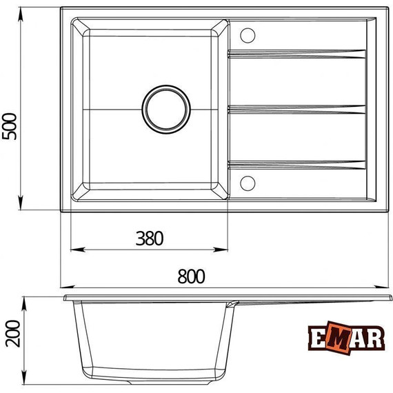 Кухонная мойка Emar EMQ-1800.Q, оникс, Цвет производителя: оникс - фото 2