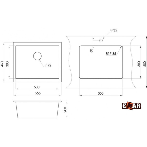 Кухонная мойка Emar EMQ-1555.P, берилл, Цвет производителя: берилл - фото 2