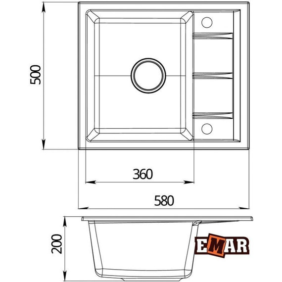 Кухонная мойка Emar EMQ-1580.Q, агат, Цвет производителя: агат - фото 2