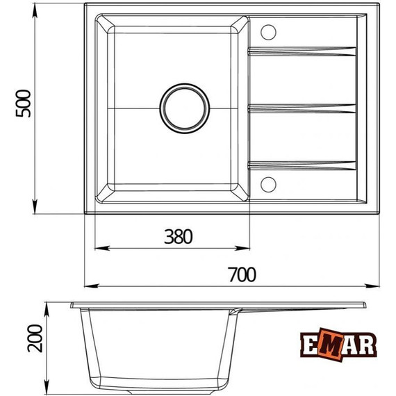 Кухонная мойка Emar EMQ-1700.Q, оникс, Цвет производителя: оникс - фото 2