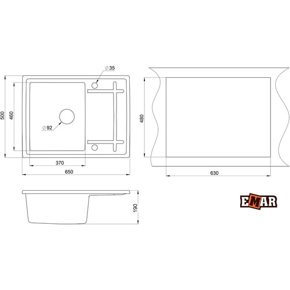 Кухонная мойка Emar EMQ-1650.Q, морион, Цвет производителя: морион - фото 3