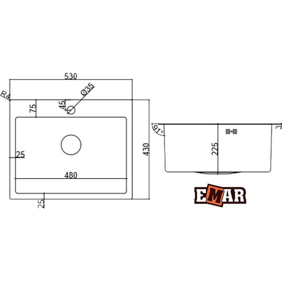 Кухонная мойка Emar EMB-115 1,2 мм, чёрный, Цвет производителя: чёрный - фото 2