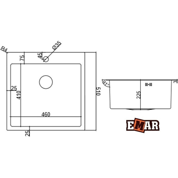 Кухонная мойка Emar EMB-116 1,2 мм, золото, Цвет производителя: золото - фото 2