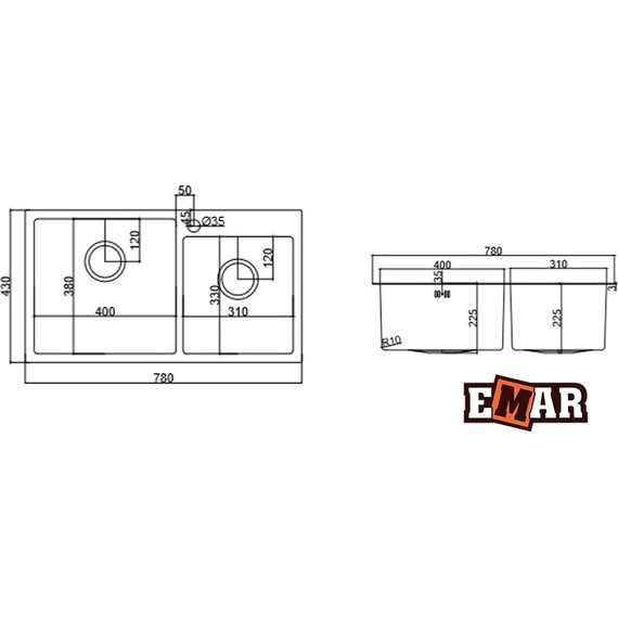 Кухонная мойка Emar EMB-210 1,2 мм, чёрный, Цвет производителя: чёрный - фото 2