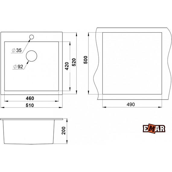 Кухонная мойка Emar EMQ-1510.Q, берилл, Цвет производителя: берилл - фото 2