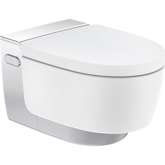 Унитаз-биде подвесной безободковый импульсный Geberit AquaClean Mera Comfort 146.214.21.1 с крышкой микролифт, белый/хром - фото 