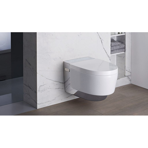 Унитаз-биде подвесной безободковый импульсный Geberit AquaClean Mera Comfort 146.214.21.1 с крышкой микролифт, белый/хром - фото 10