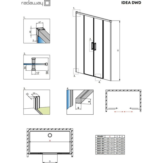 Душевая дверь Radaway Idea Black DWD 200 см 387120-54-01, черный/прозрачное - фото 9