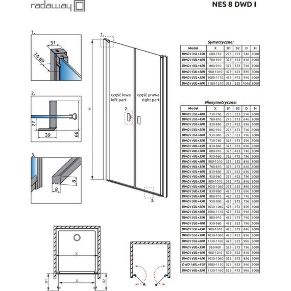 Душевая дверь Radaway Nes 8 Black DWD I 60L+55R 115 см (стекло 8 мм), черный/прозрачное - фото 6