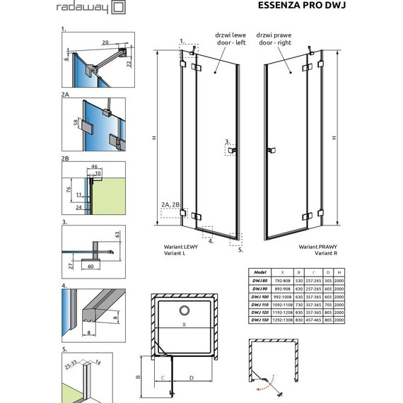 Душевая дверь Radaway Essenza Pro Gold DWJ 80 см 10099080-09-01R, золото/прозрачное - фото 8