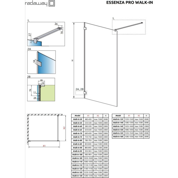 Душевая перегородка Radaway Essenza Pro Gold Walk-in 50х200 см 10103050-09-01, золото/прозрачное - фото 7