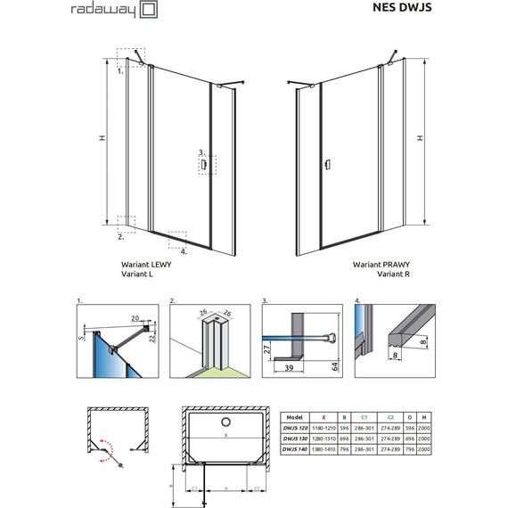 Душевая дверь Radaway Nes DWJS 140 см 10038140-01-01R, хром/прозрачное - фото 8