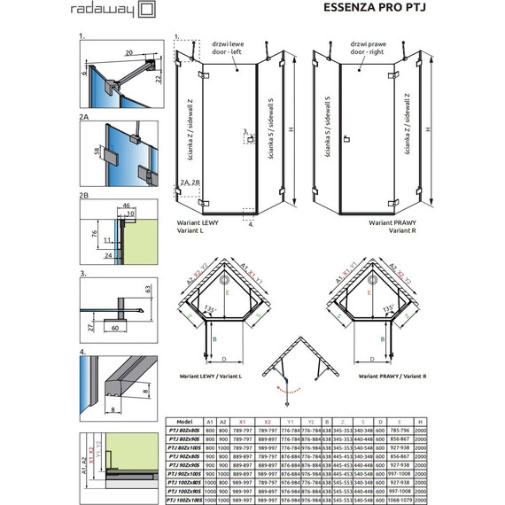 Душевое ограждение Radaway Essenza Pro Black PTJ 90х90 см R, черный/прозрачное - фото 7