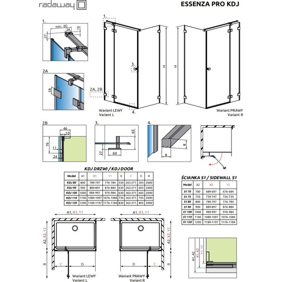 Душевое ограждение Radaway Essenza Pro Black KDJ 80х80 см L, черный/прозрачное - фото 8