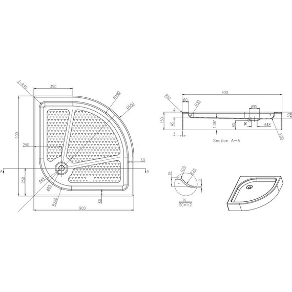 Акриловый поддон Azario 90х90 см P29 R/L - фото 2