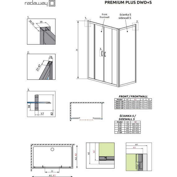 Душевое ограждение Radaway Premium Plus DWD+S 150х100 см, хром/прозрачное - фото 9
