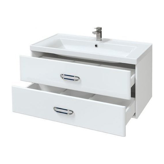 Тумба подвесная с раковиной Mirsant Fuji 100 см с доводчиком, белый - фото 3